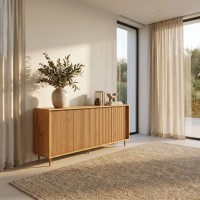 Balcão buffet de 2,00 metros com 4 portas no acabamento em cera natural com toque acetinado | Coleção Jazz